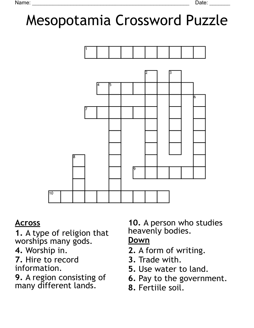 Mesopotamia Crossword Puzzle WordMint