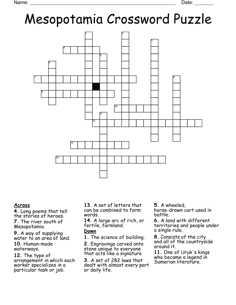 Mesopotamia Crossword Puzzle WordMint
