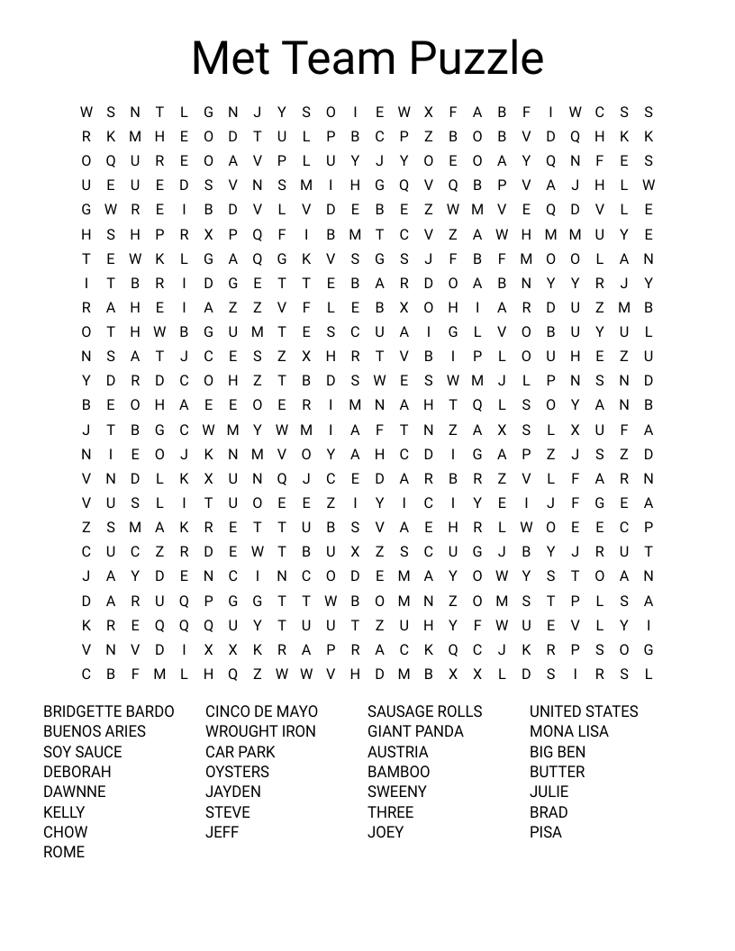 Met Team Puzzle Word Search