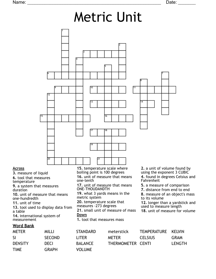 Metric Weight Crossword