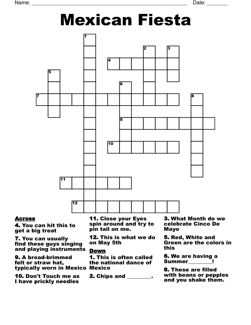 Mexican Fiesta Crossword WordMint