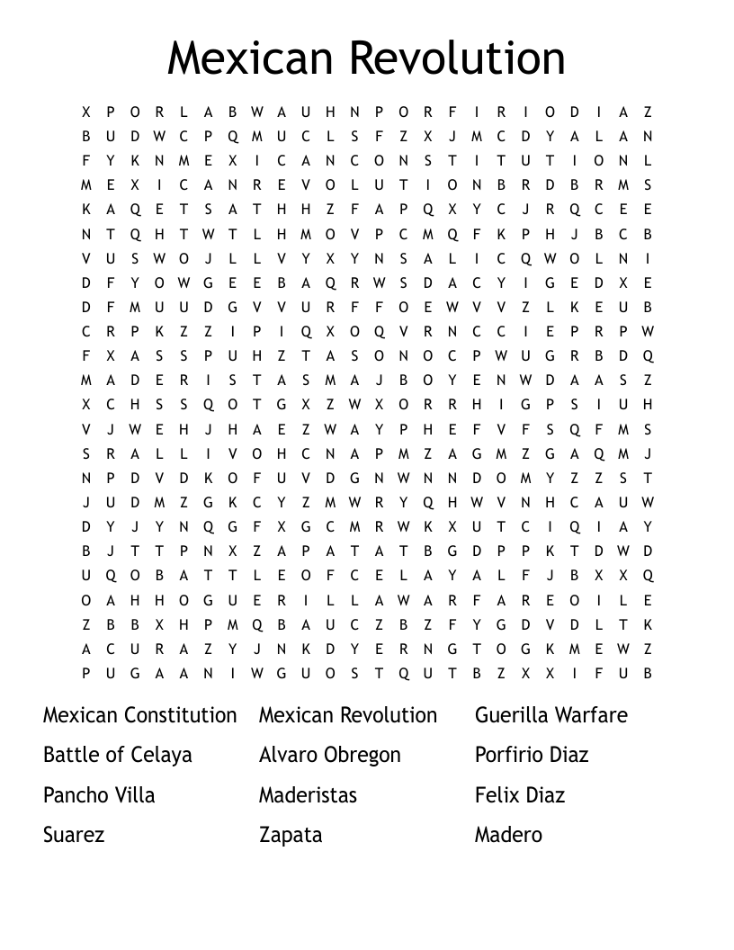 Mexican Revolution Word Search WordMint