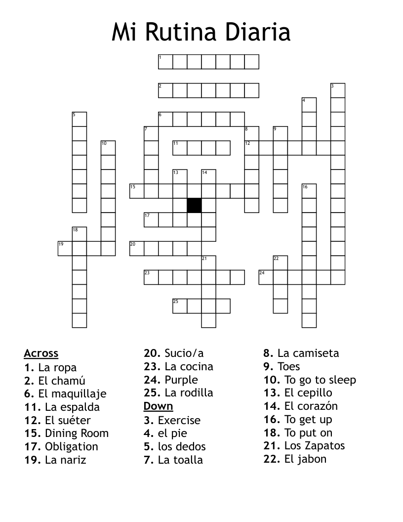 Mi Rutina Diaria Crossword