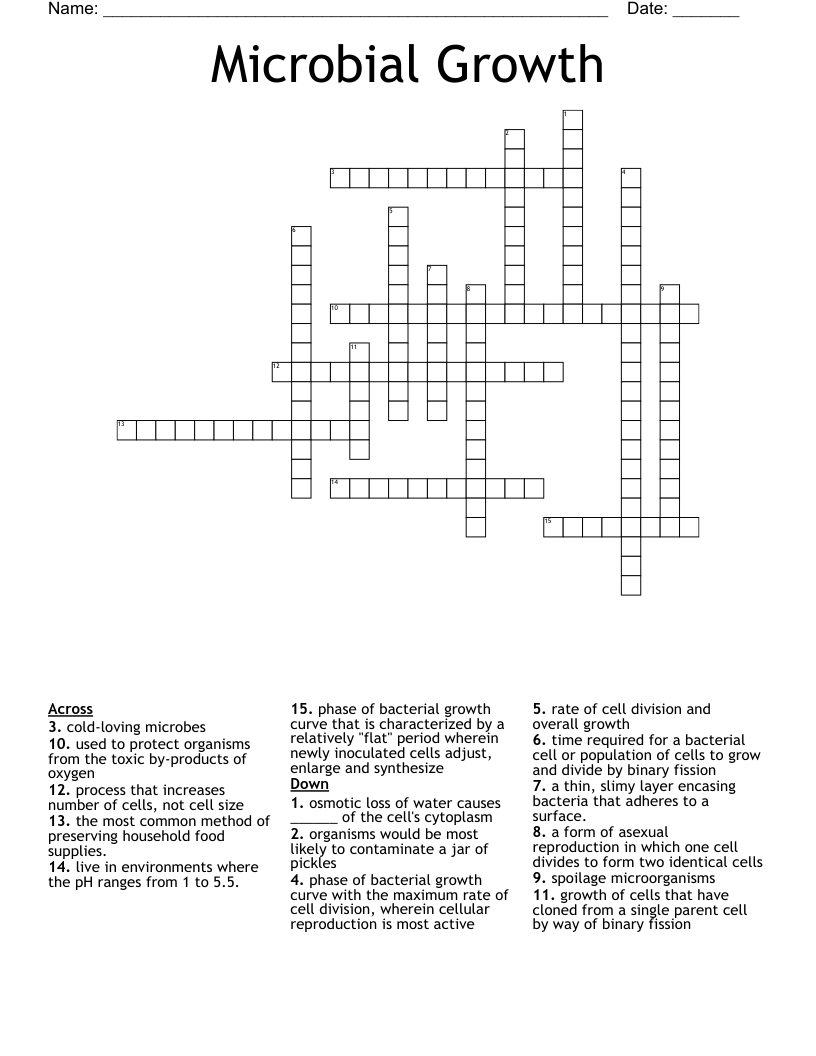 Microbial Growth Crossword