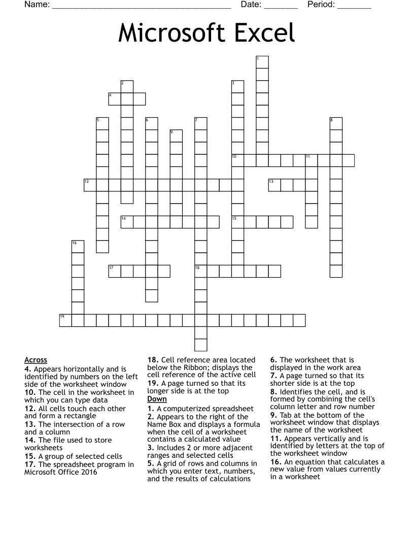 Similar To Excel Puzzle Crossword WordMint