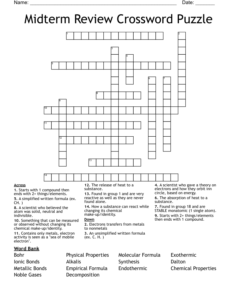 Midterm Review Crossword Puzzle