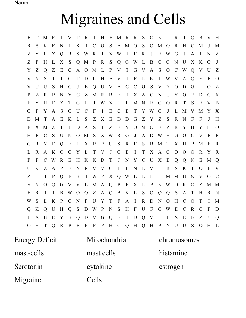 Migraines and Cells Word Search