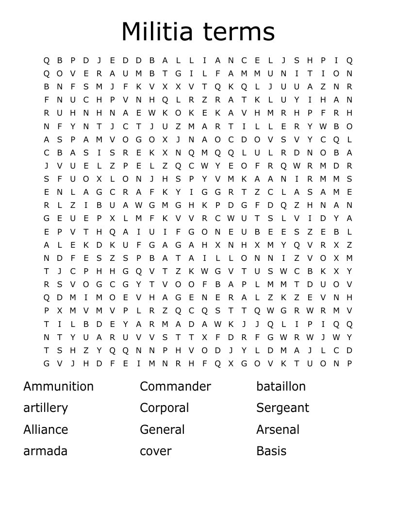 Militia terms Word Search