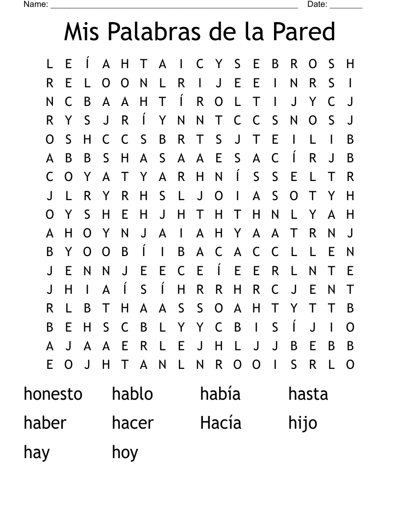 Mis Palabras de la Pared Word Search