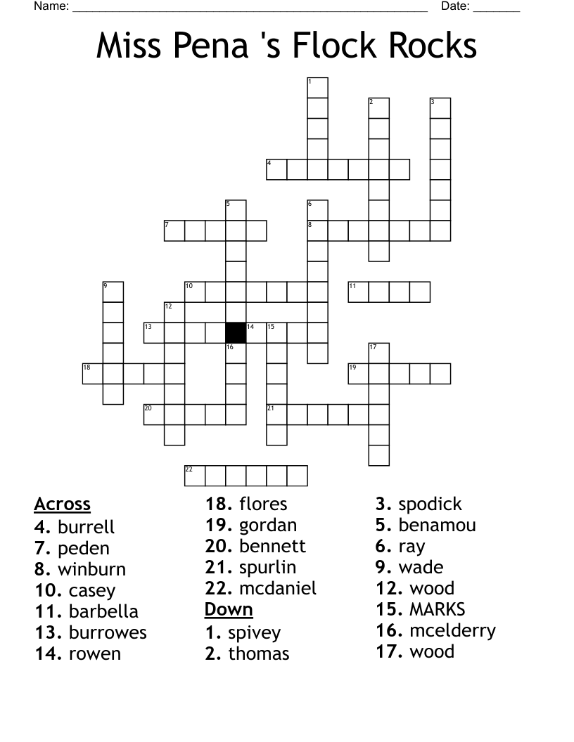 Miss Pena 's  Flock Rocks Crossword