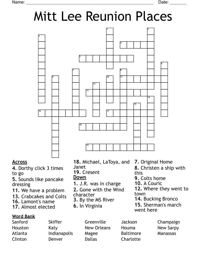Mitt Lee Reunion Places Crossword WordMint