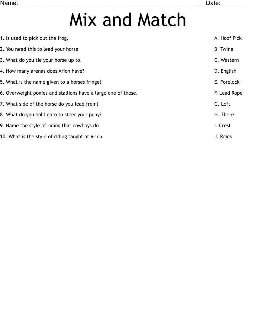 Mix and Match Worksheet WordMint