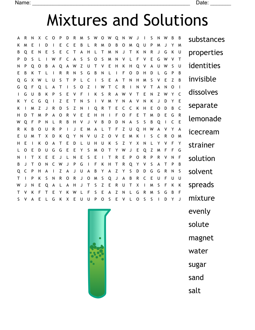 Mixtures And Solutions Worksheet Answers Printable Word Searches
