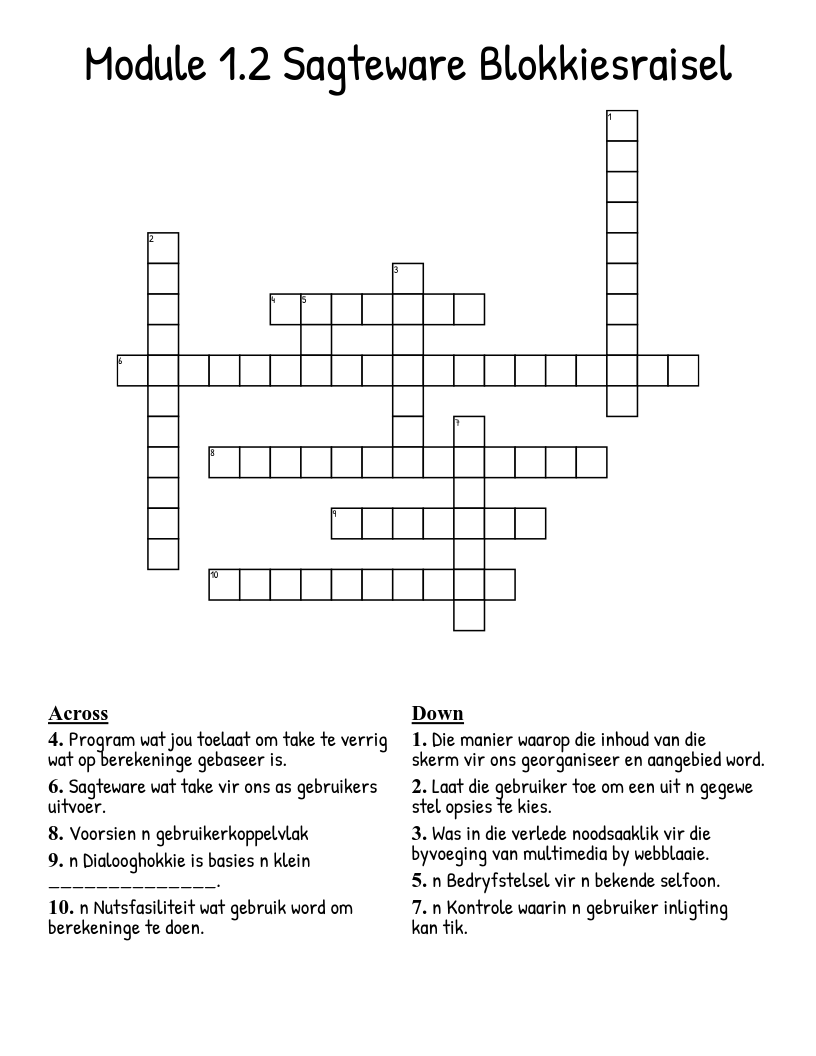 Module 1.2 Sagteware Blokkiesraisel Crossword