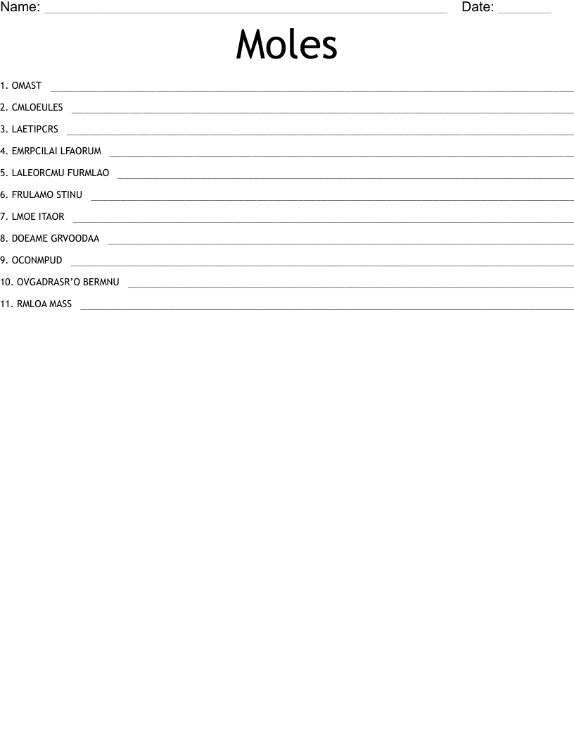 Moles Word Scramble WordMint