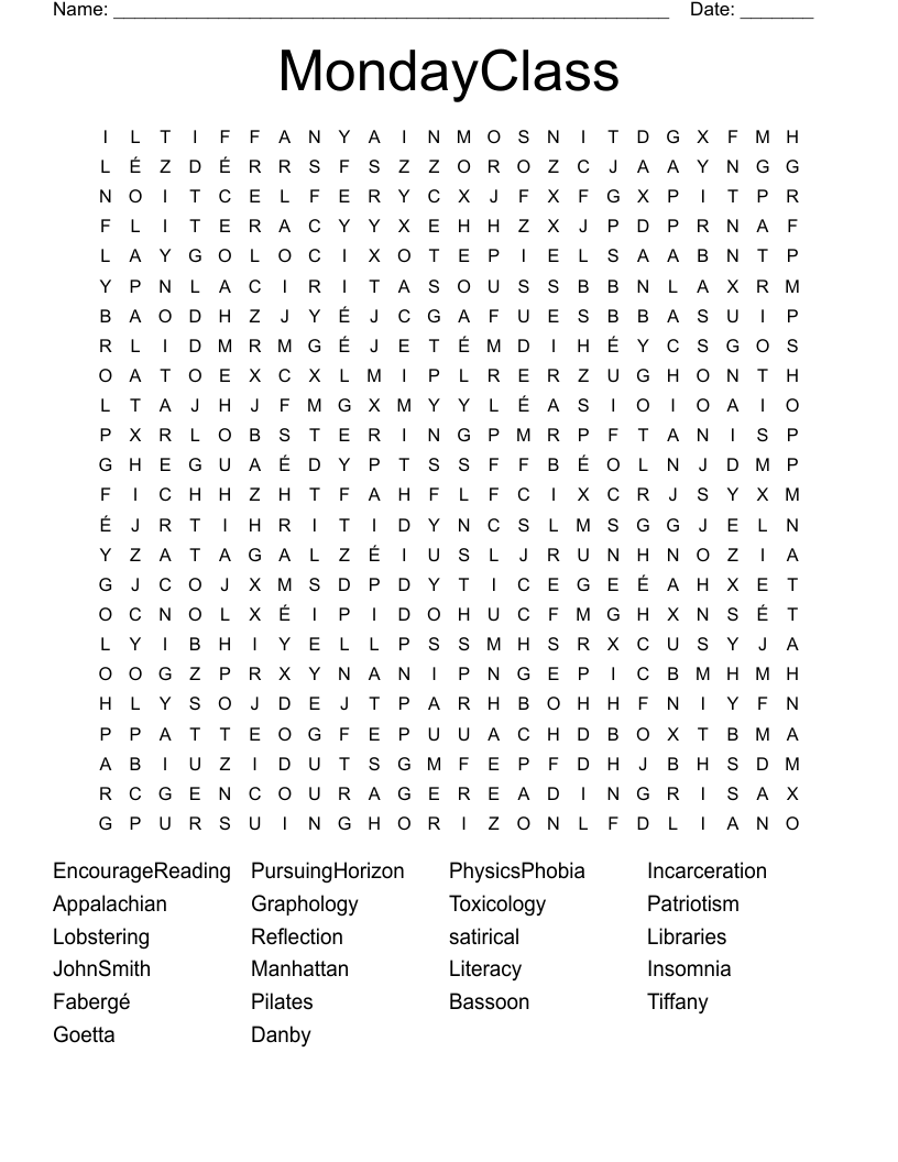 MondayClass Word Search