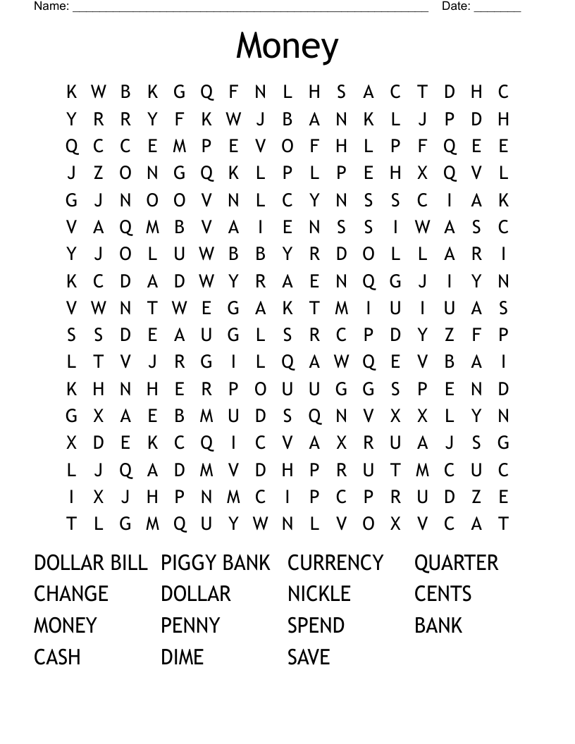 Saving Money Word Search WordMint