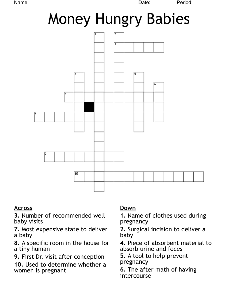 Money Hungry Babies Crossword