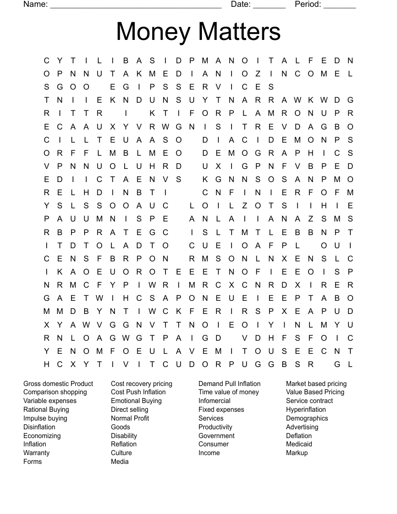 Money Matters Word Search WordMint