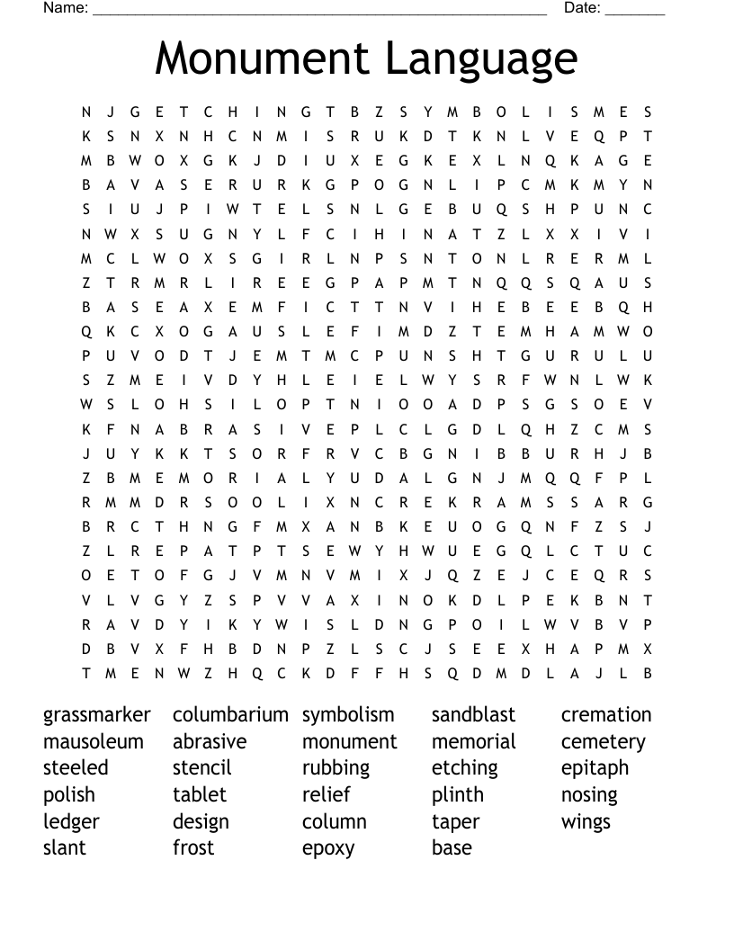 Monument Language Word Search