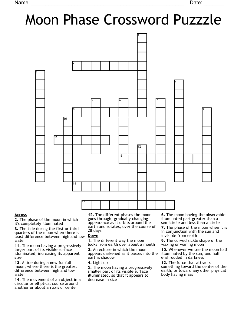 Moon Phase Crossword Puzzzle WordMint