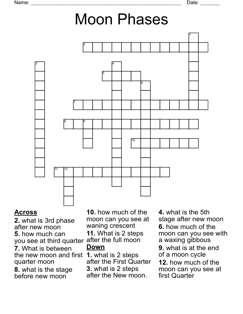 Moon Phases Crossword WordMint
