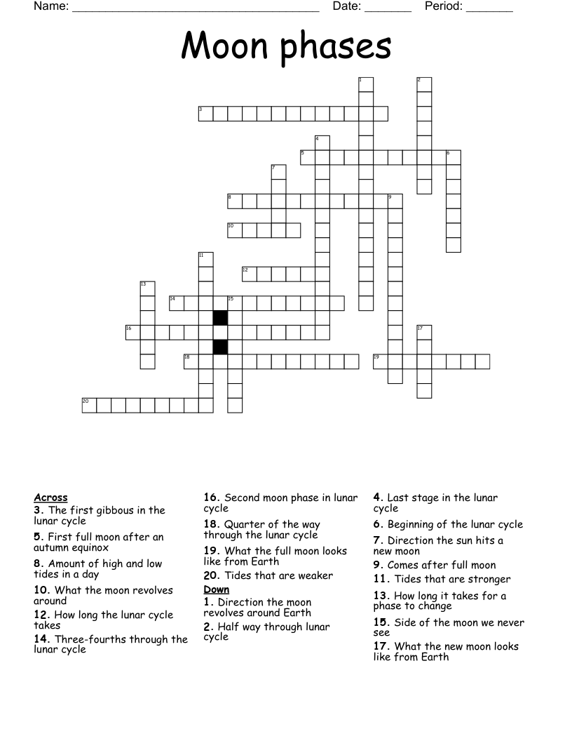 Moon Phases And Tides Crosword Crossword WordMint