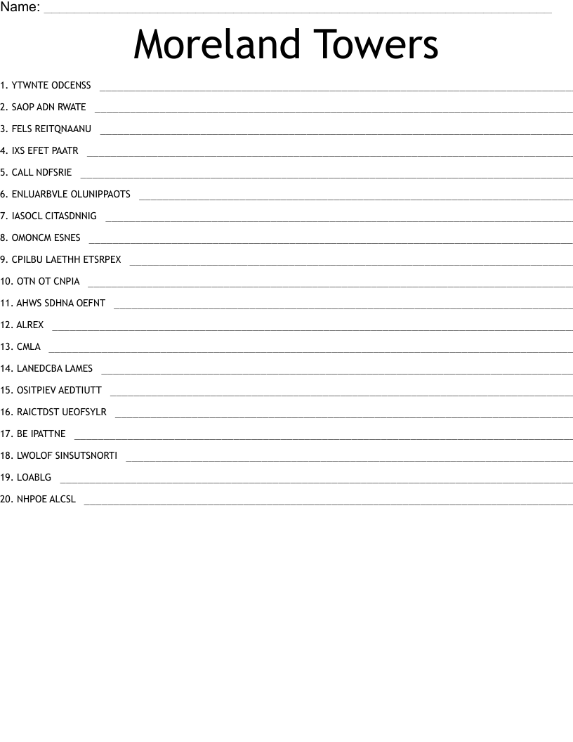 Moreland Towers Word Scramble