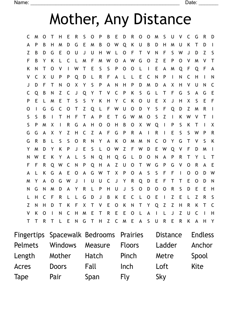 Mother, Any Distance Word Search - WordMint