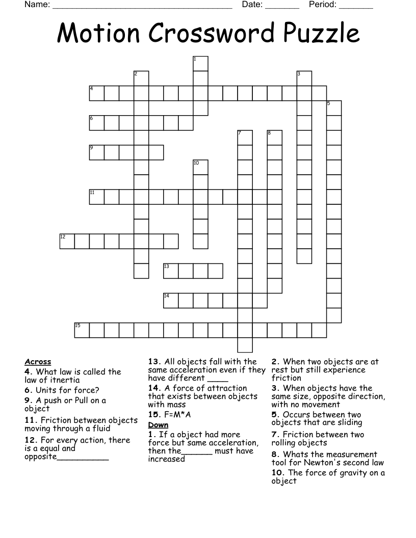 Motion Crossword Puzzle WordMint