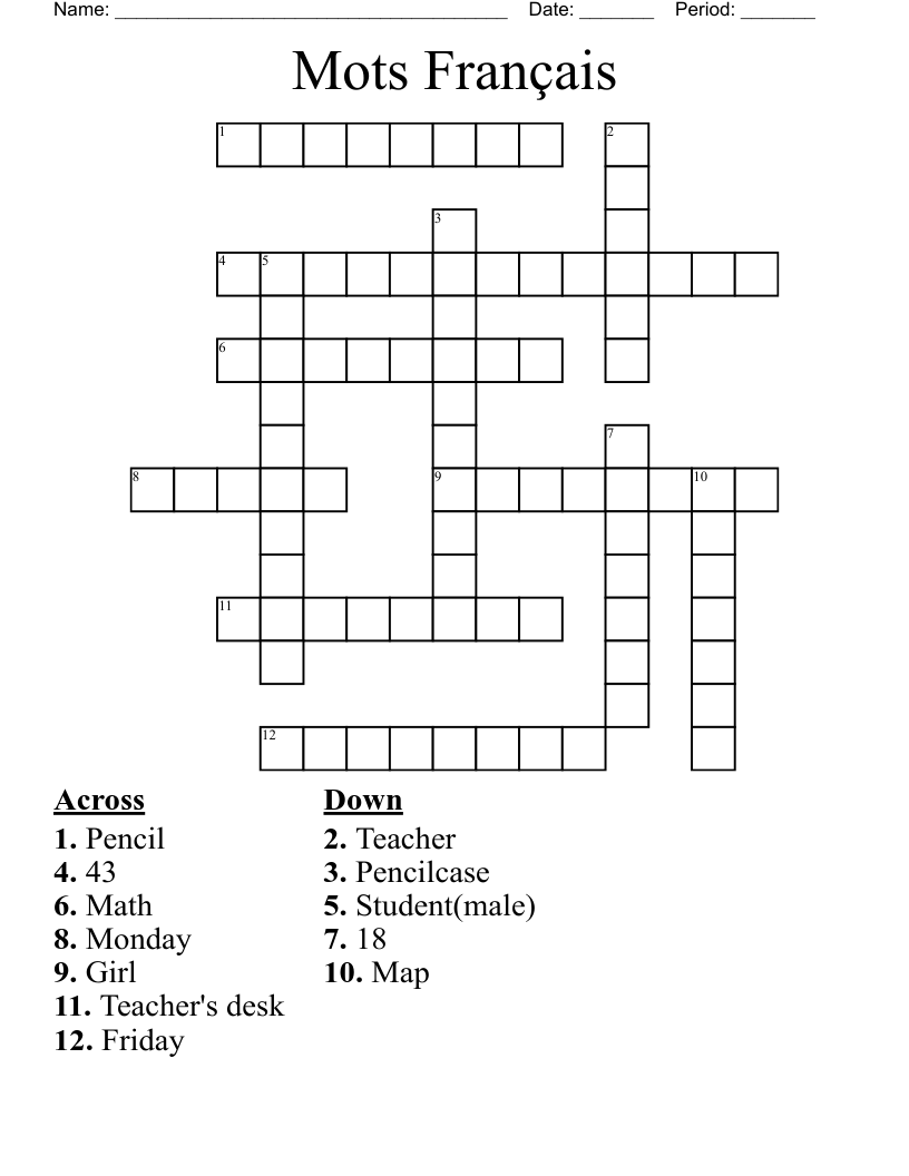 Mots Français Crossword