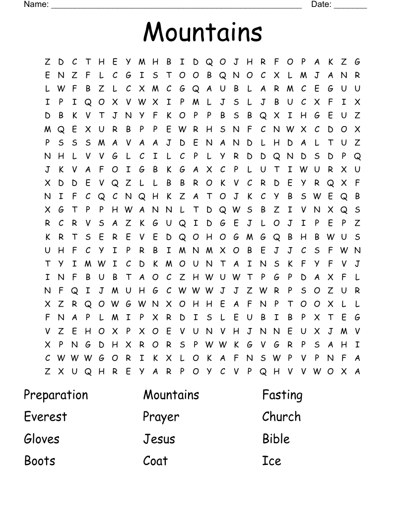 Mountains Word Search