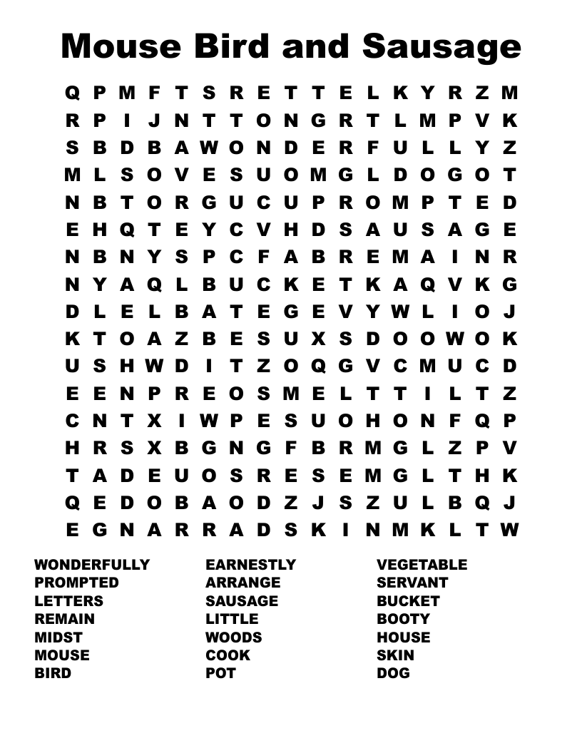Mouse Bird and Sausage Word Search