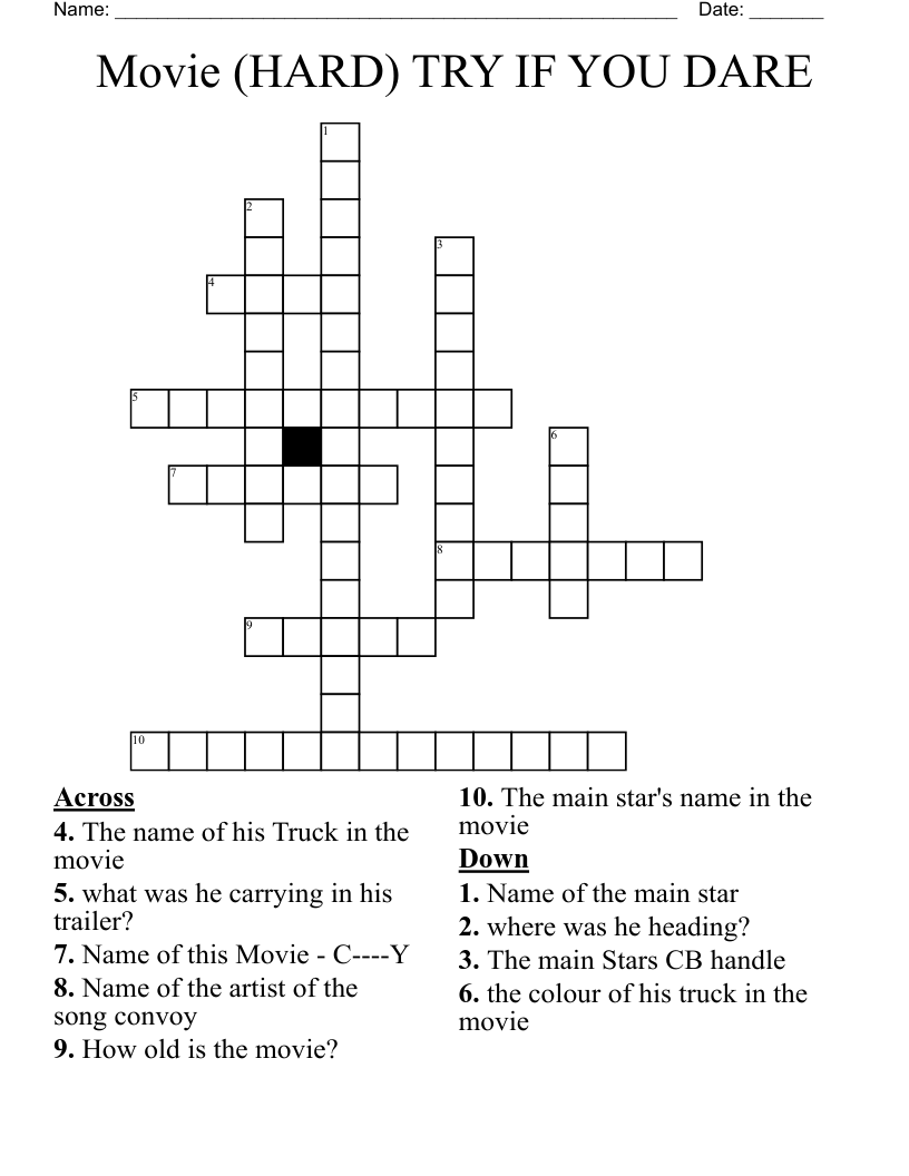 Movie (HARD) TRY IF YOU DARE Crossword