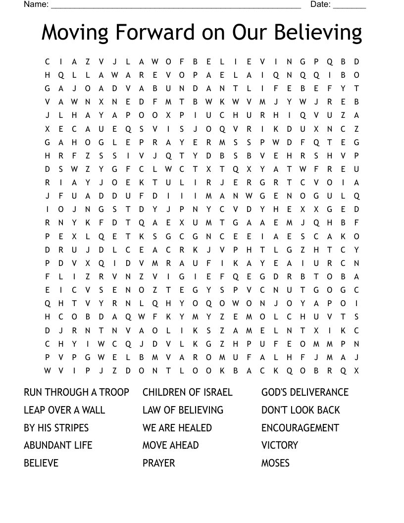 Moving Forward on Our Believing Word Search WordMint