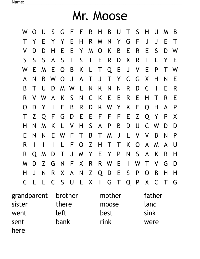 Mr. Moose Word Search