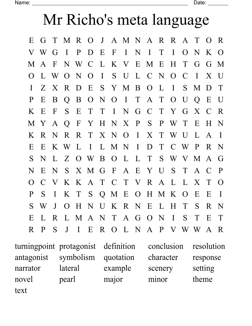 Mr Richo's meta language Word Search