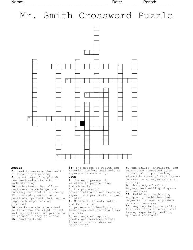 Mr. Smith Crossword Puzzle