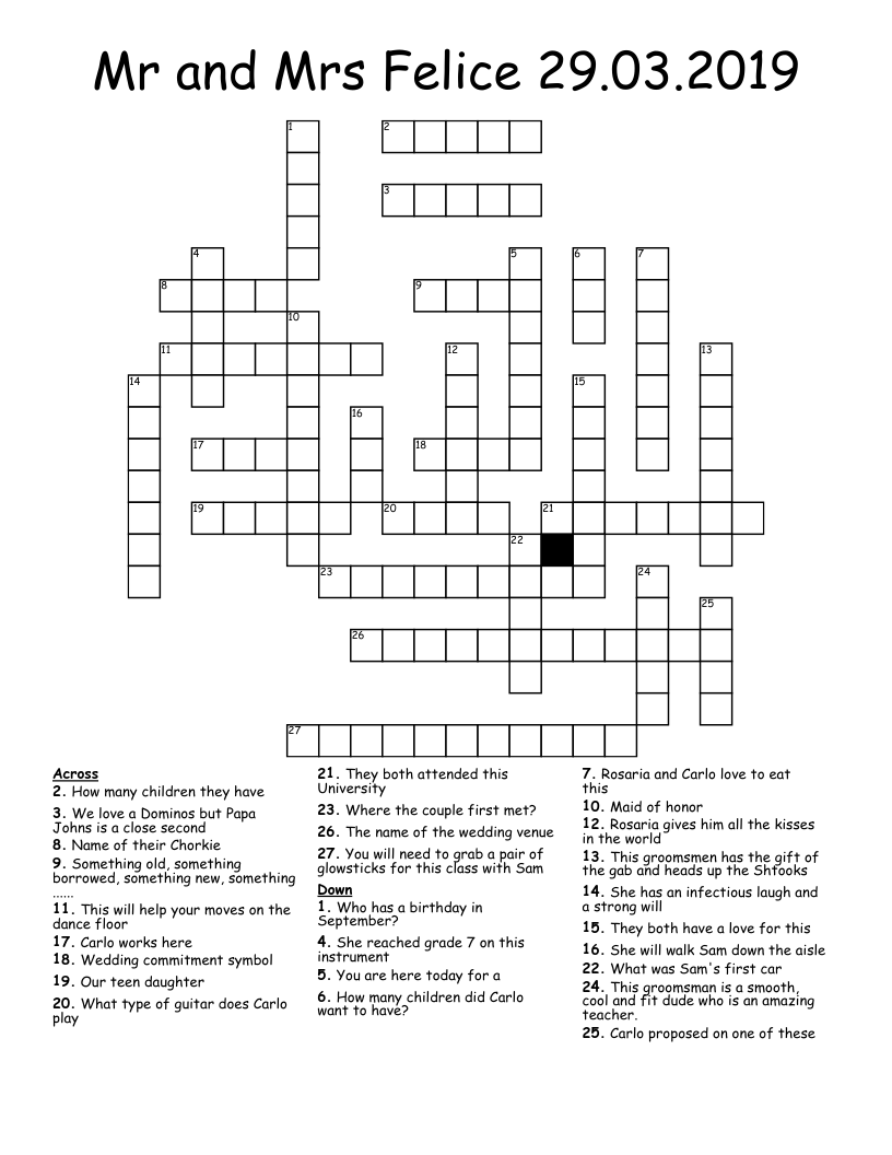 Mr and Mrs Felice 29.03.2019 Crossword