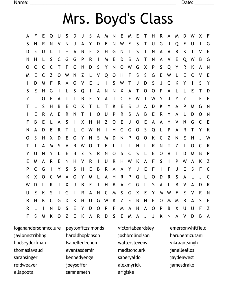 Mrs. Boyd's Class Word Search