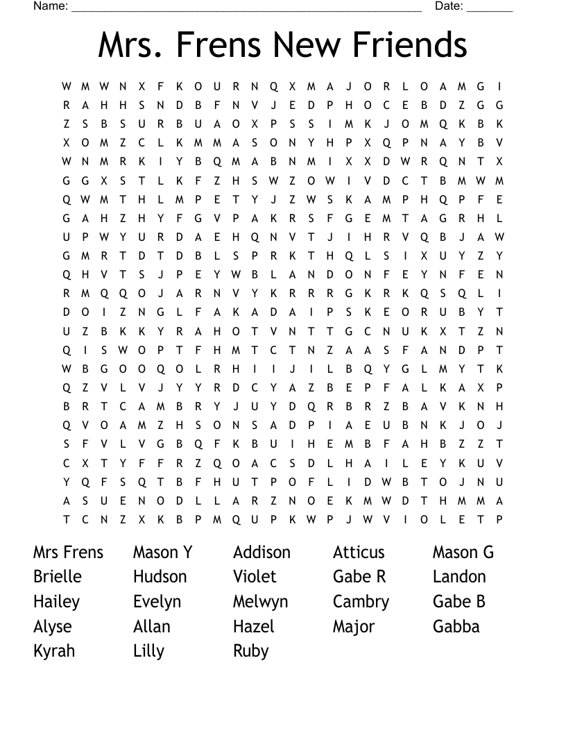 Mrs. Frens New Friends  Word Search