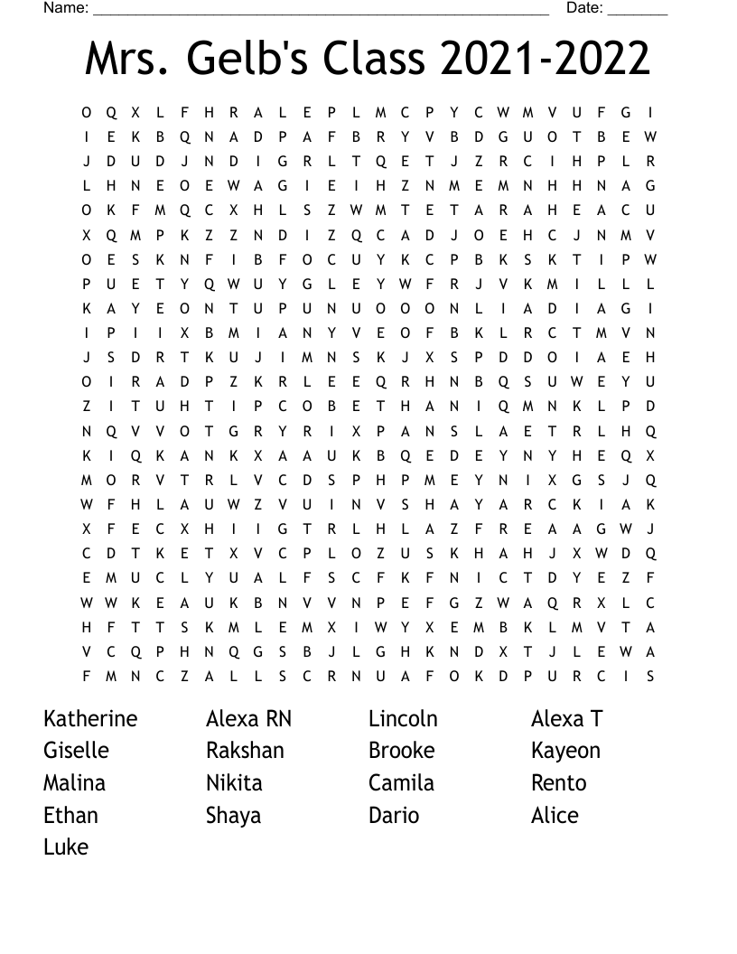 Mrs. Gelb's Class 2021-2022 Word Search