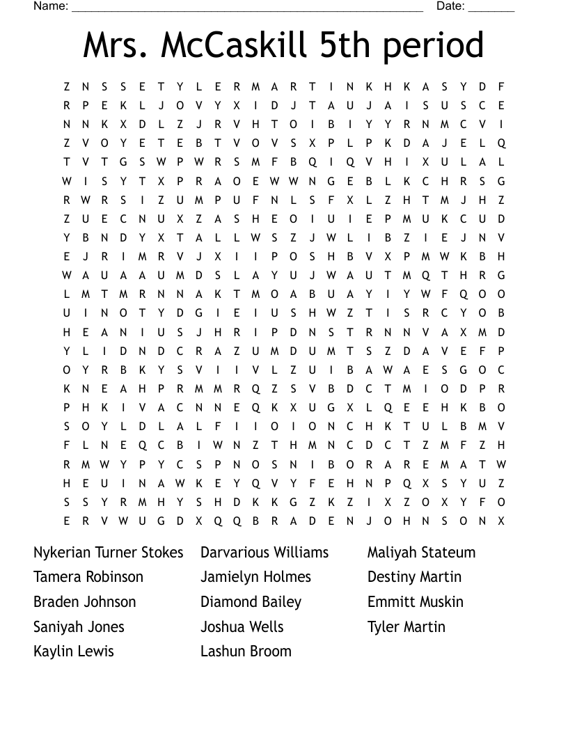 Mrs. McCaskill 5th period  Word Search