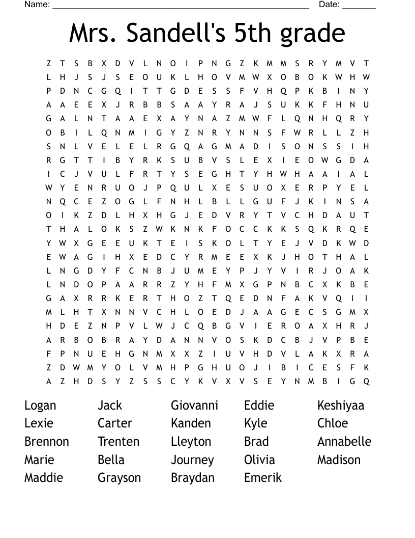 Mrs. Sandell's 5th grade Word Search