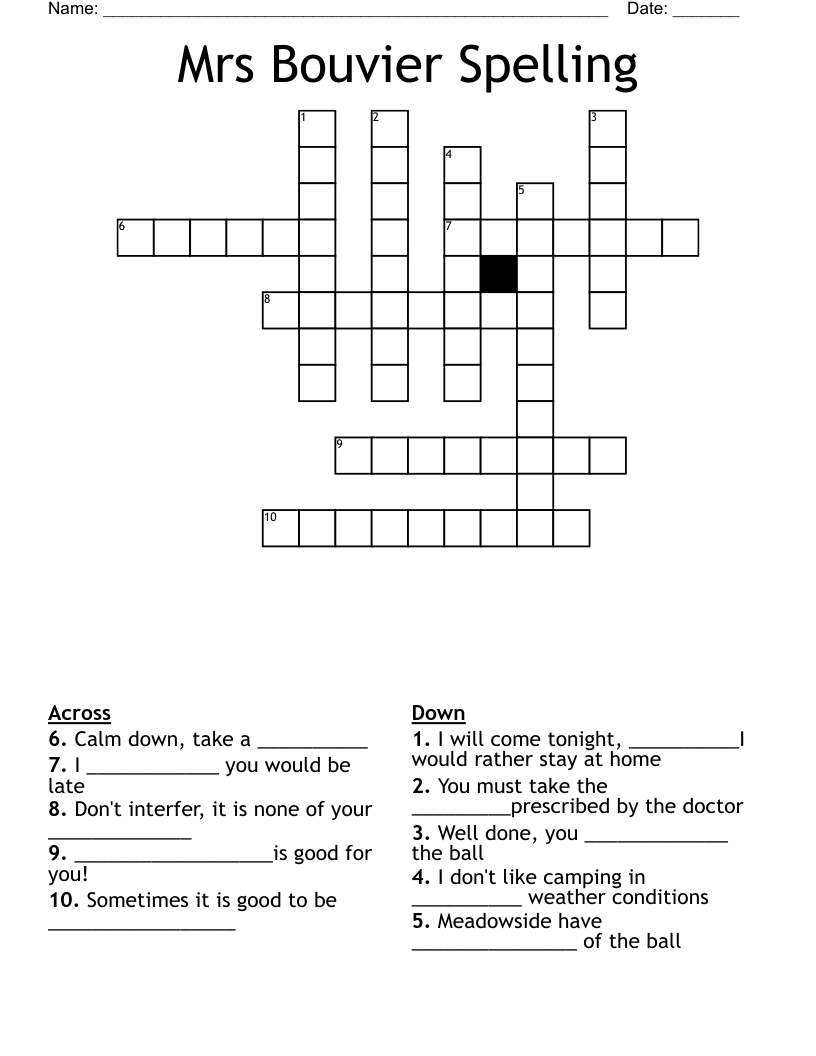 Mrs  Bouvier  Spelling Crossword