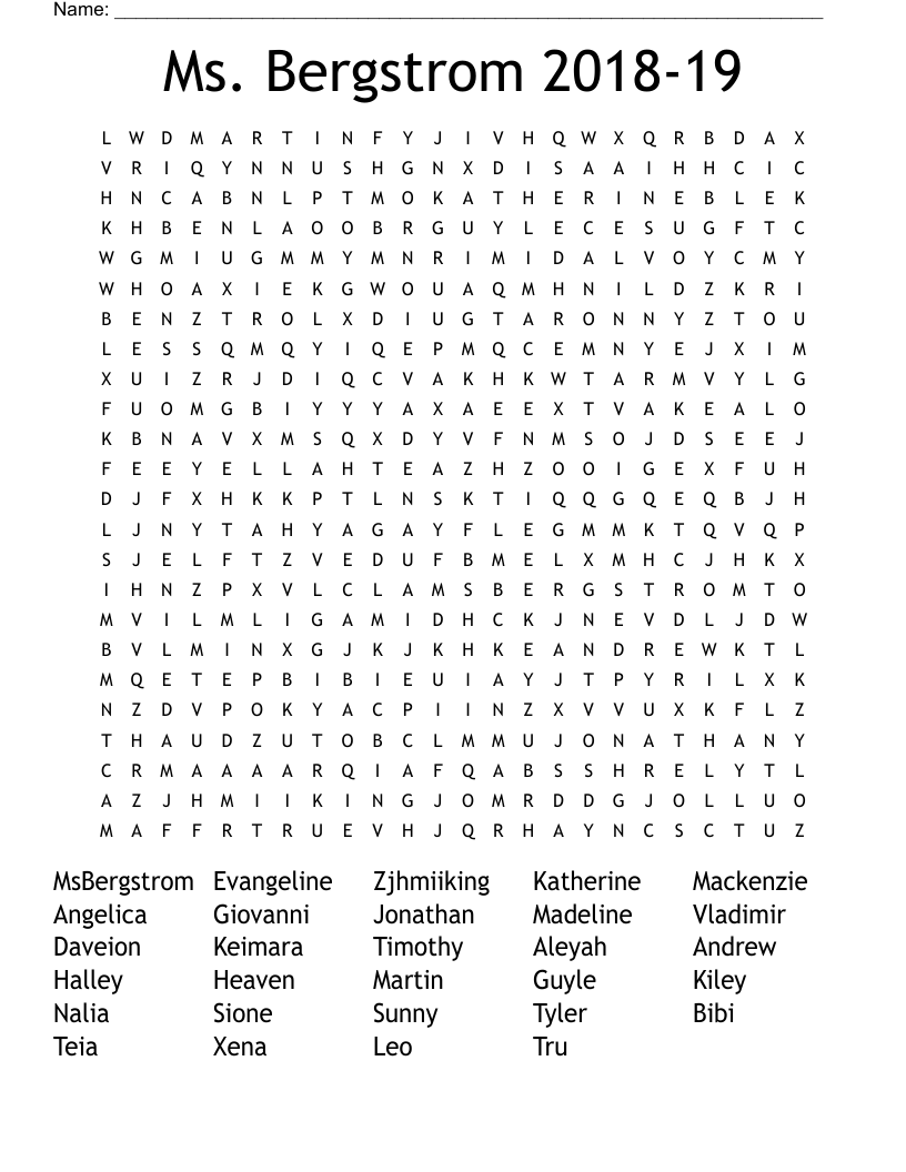Ms. Bergstrom 2018-19 Word Search