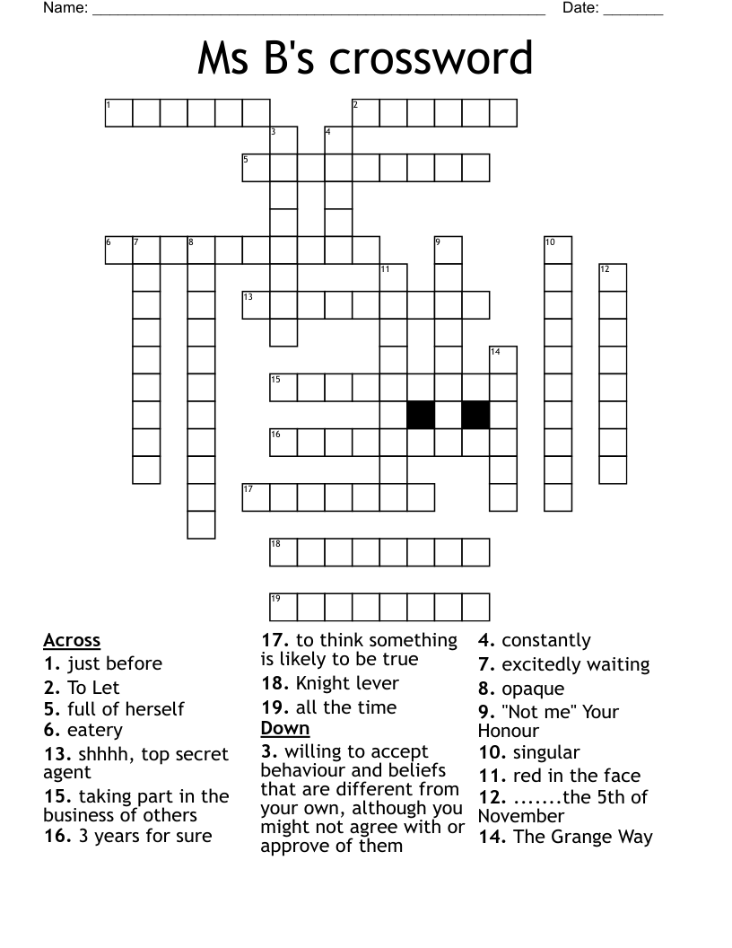 Ms B's crossword