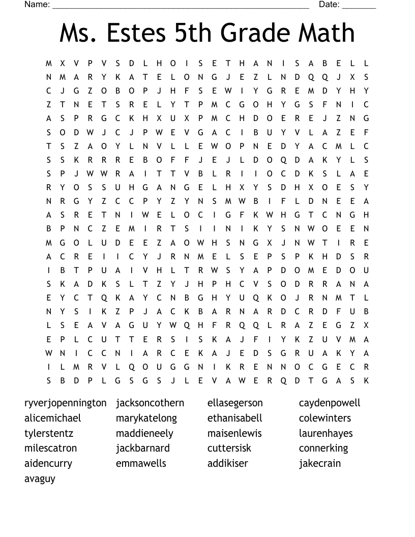 Ms Estes 5th Grade Math Word Search WordMint