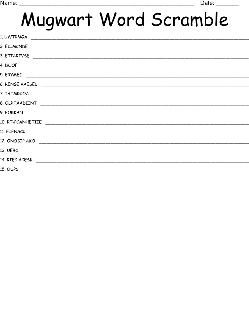 Mugwart Word Scramble
