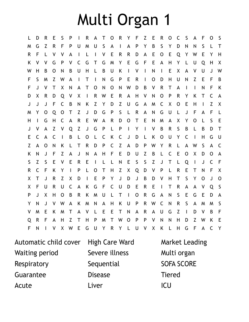 Multi Organ 1 Word Search
